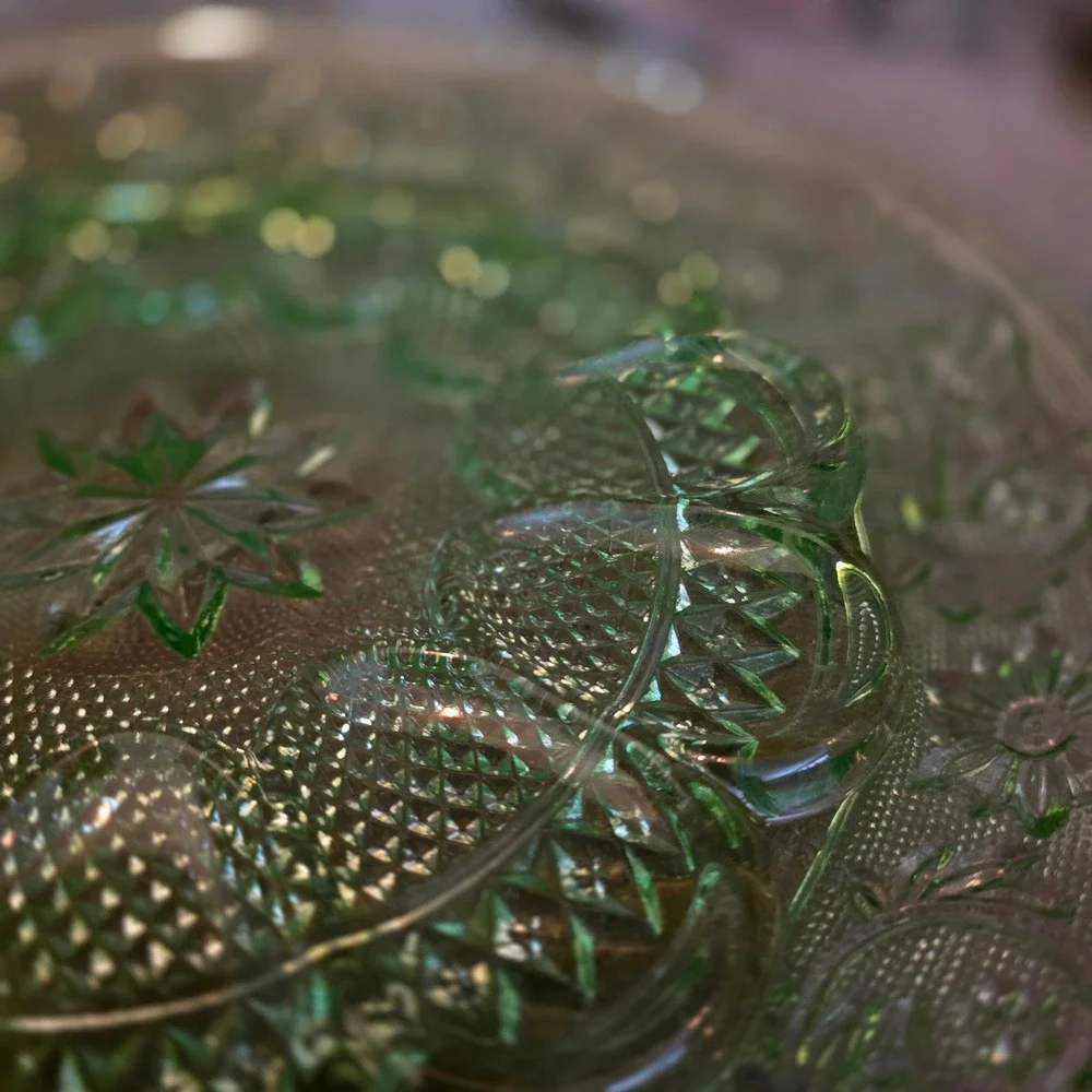 Vintage Tiara Sandwich Chantilly Green Depression Glass Plate 12